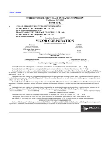 Thumbnail Vicor
 10-K Annual Report 2011