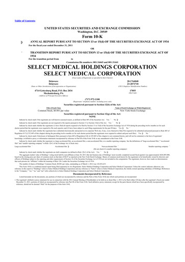 Thumbnail Select Medical Holdings 10-K Annual Report 2011
