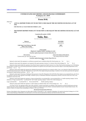 Thumbnail Saia
 10-K Annual Report 2011