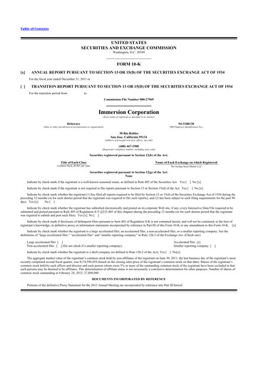 Thumbnail Immersion Corporation
 10-K Annual Report 2011