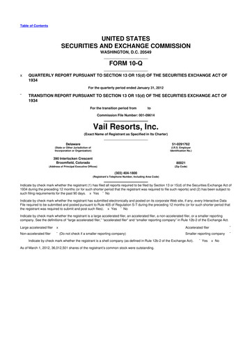Thumbnail Vail Resorts
 10-Q Quarterly Report FY2012 