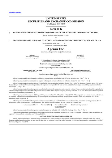 Thumbnail Agenus
 10-K Annual Report 2011