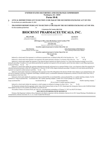 Thumbnail BioCryst Pharmaceuticals
 10-K Annual Report 2011