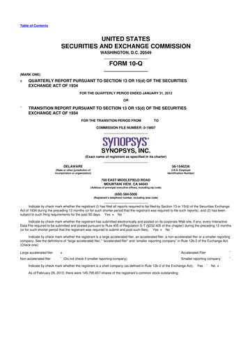 Thumbnail Synopsys 10-Q Quarterly Report FY2012 