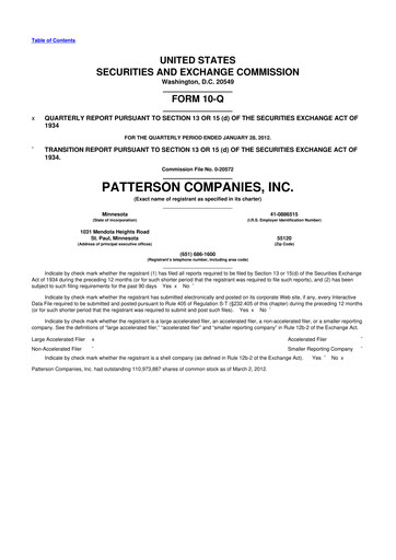 Miniature Patterson Companies
 10-Q Rapport trimestriel  