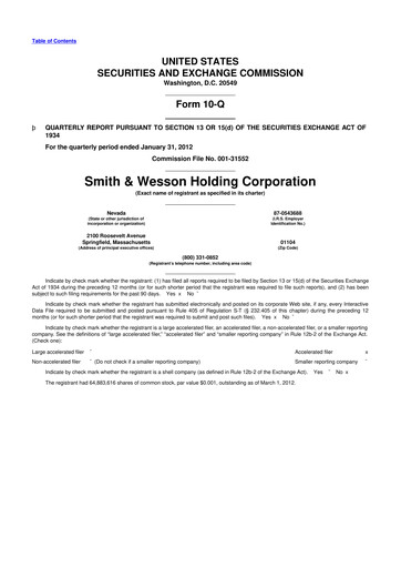 Thumbnail Smith & Wesson 10-Q Quarterly Report FY2012 