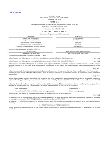 Thumbnail Renasant Corp 10-K Annual Report 2011