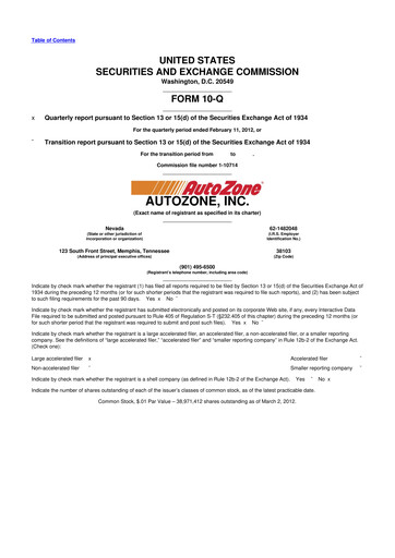 Thumbnail AutoZone 10-Q Quarterly Report FY2012 