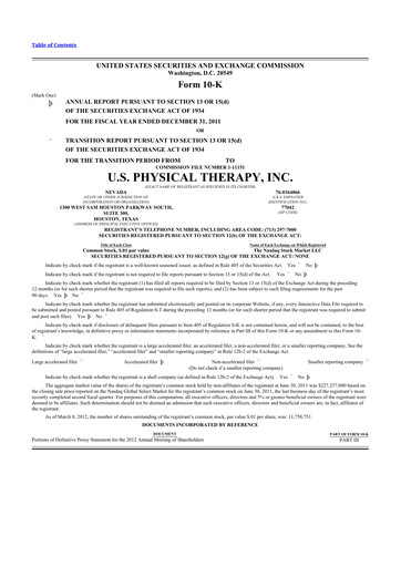 Thumbnail U.S. Physical Therapy, Inc. 10-K Annual Report 2011
