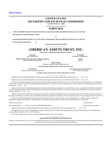 Thumbnail American Assets Trust
 10-K Annual Report 2011