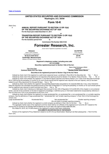 Thumbnail Forrester Research
 10-K Annual Report 2011