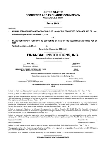 Thumbnail Financial Institutions 10-K Annual Report 