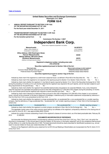 Thumbnail Independent Bank Corp. 10-K Annual Report 2011