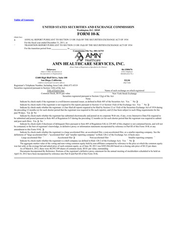 Thumbnail AMN Healthcare Services 10-K Annual Report 2011