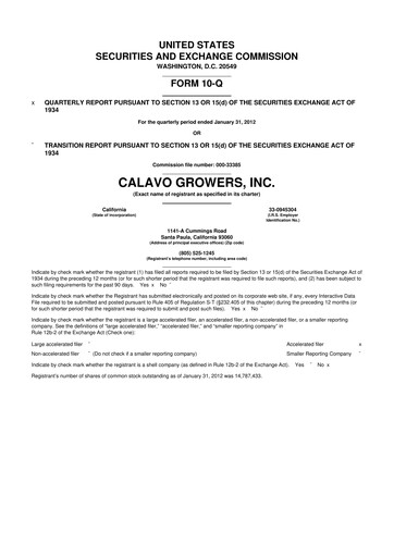 Thumbnail Calavo Growers
 10-Q Quarterly Report FY2012 