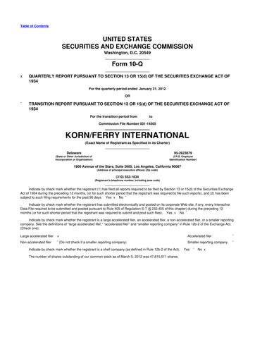 Miniature Korn Ferry
 10-Q Rapport trimestriel  
