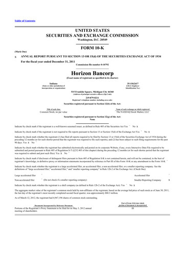 Thumbnail Horizon Bancorp 10-K Annual Report 2011