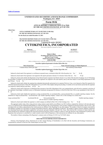 Thumbnail Cytokinetics
 10-K Annual Report 2011