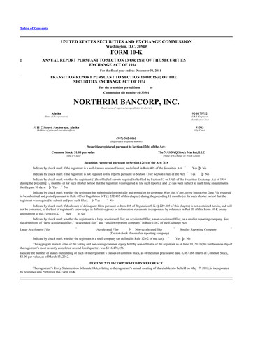 Thumbnail Northrim BanCorp 10-K Annual Report 2011