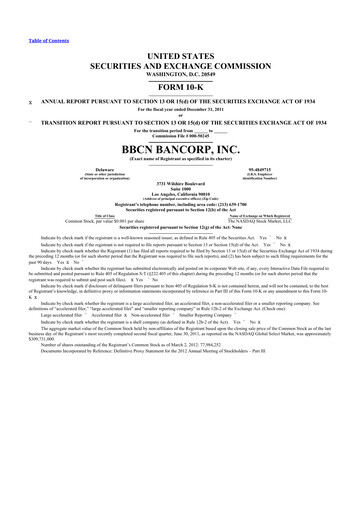 Thumbnail Hope Bancorp 10-K Annual Report 2011