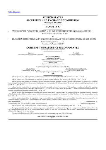 Thumbnail Corcept Therapeutics
 10-K Annual Report 2011