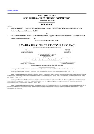 Thumbnail Acadia Healthcare
 10-K Annual Report 2011