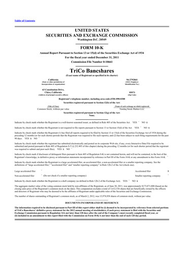 Thumbnail TriCo Bancshares 10-K Annual Report 2011