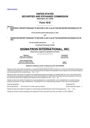 Thumbnail SigmaTron International 10-Q Quarterly Report FY2012 