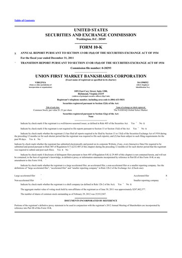 Thumbnail Atlantic Union Bankshares 10-K Annual Report 2011