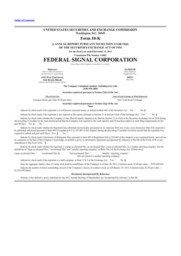 Thumbnail Federal Signal 10-K Annual Report 2011