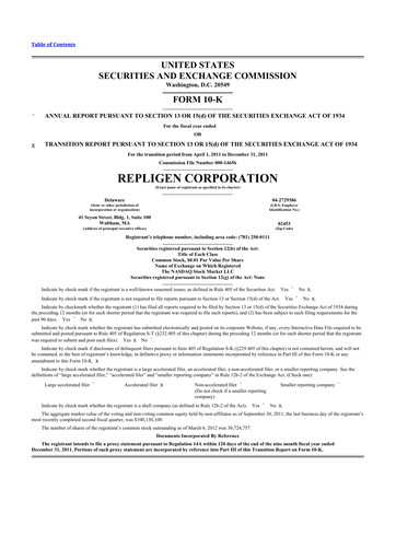 Thumbnail Repligen
 10-K Annual Report 2011