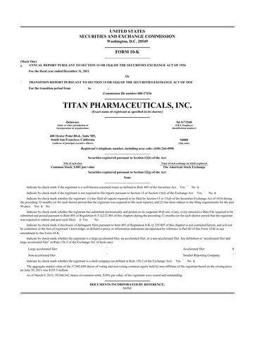 Thumbnail Titan Pharmaceuticals
 10-K Annual Report 2011