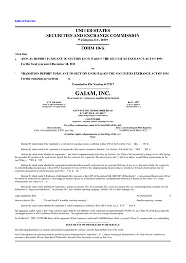 Thumbnail Gaia 10-K Annual Report 2011