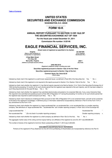 Thumbnail Eagle Financial Services 10-K Annual Report 2011