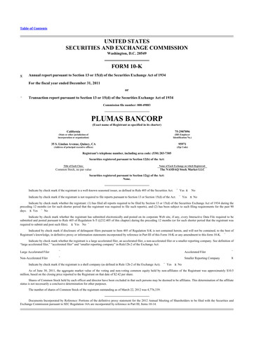 Thumbnail Plumas Bancorp 10-K Annual Report 2011