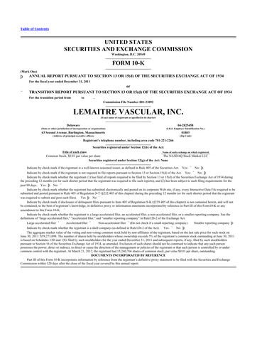 Thumbnail LeMaitre Vascular 10-K Annual Report 2011