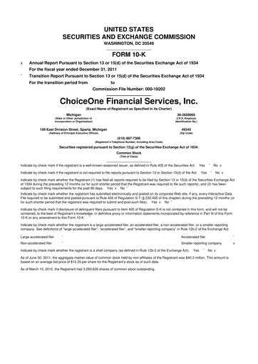 Vorschaubild ChoiceOne Financial Services 10-K Jahresbericht 2011