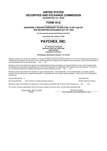 Thumbnail Paychex 10-Q Quarterly Report FY2012 