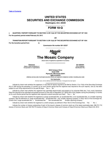 Thumbnail The Mosaic Company 10-Q Quarterly Report FY2012 
