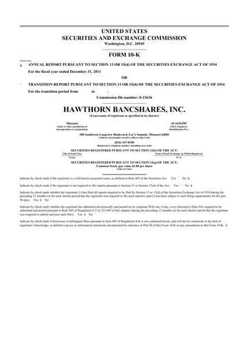 Thumbnail Hawthorn Bancshares 10-K Annual Report 2011