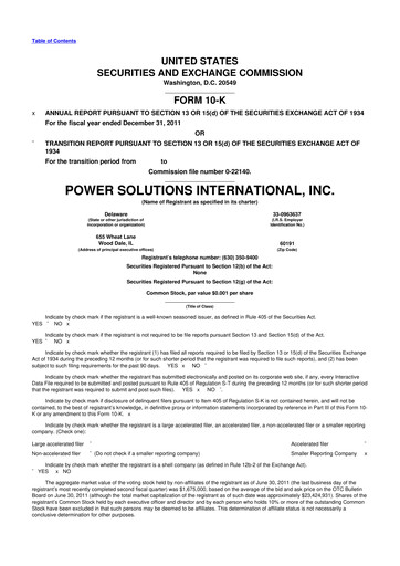 Thumbnail Power Solutions International 10-K Annual Report 2011