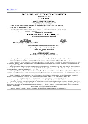 Thumbnail Banc of California 10-K Annual Report 2011