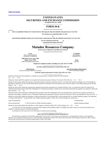 Thumbnail Matador Resources 10-K Annual Report 