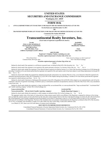 Thumbnail Transcontinental Realty Investors 10-K Annual Report 2011