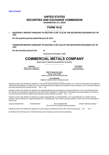 Thumbnail Commercial Metals Company 10-Q Quarterly Report FY2012 