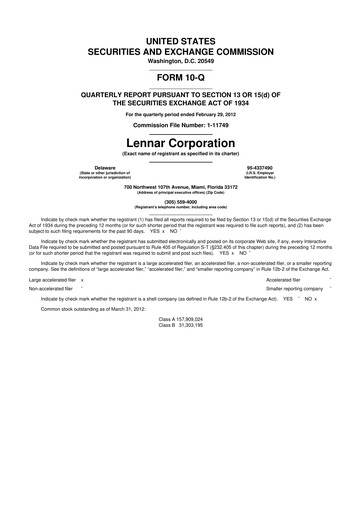 Thumbnail Lennar 10-Q Quarterly Report FY2012 