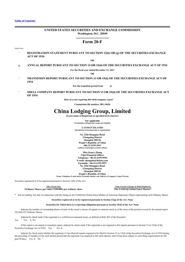 Thumbnail H World Group Limited 20-F Annual Report 2011