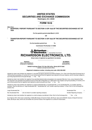 Thumbnail Richardson Electronics 10-Q Quarterly Report FY2012 