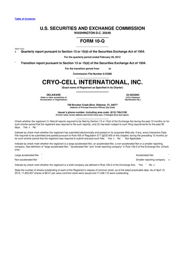 Thumbnail Cryo-Cell International 10-Q Quarterly Report FY2012 