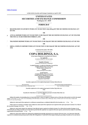 Thumbnail Copa Holdings
 20-F Annual Report 